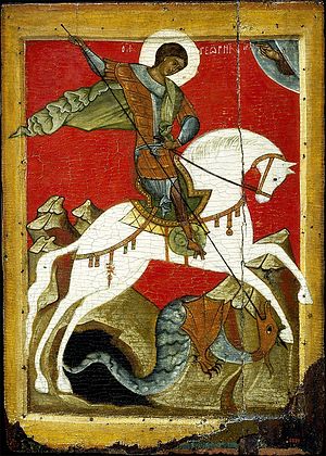 Чудо Георгия о змие. Икона из села Манихино. XV век
