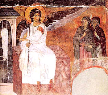 Ангел на гробе. Фреска монастыря в Милешево